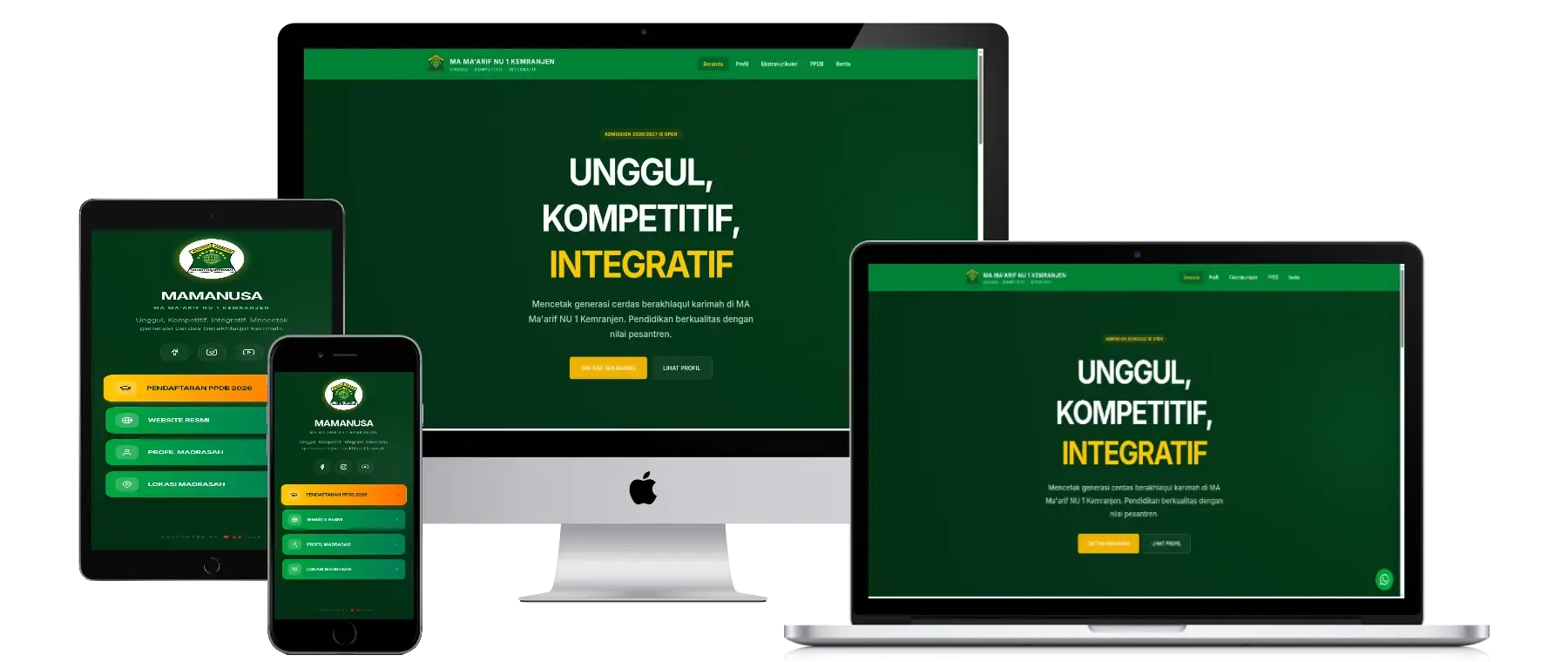 Tampilan website Website Sekolah MA Ma'arif NU 1 Kemranjen (1 dari 7)