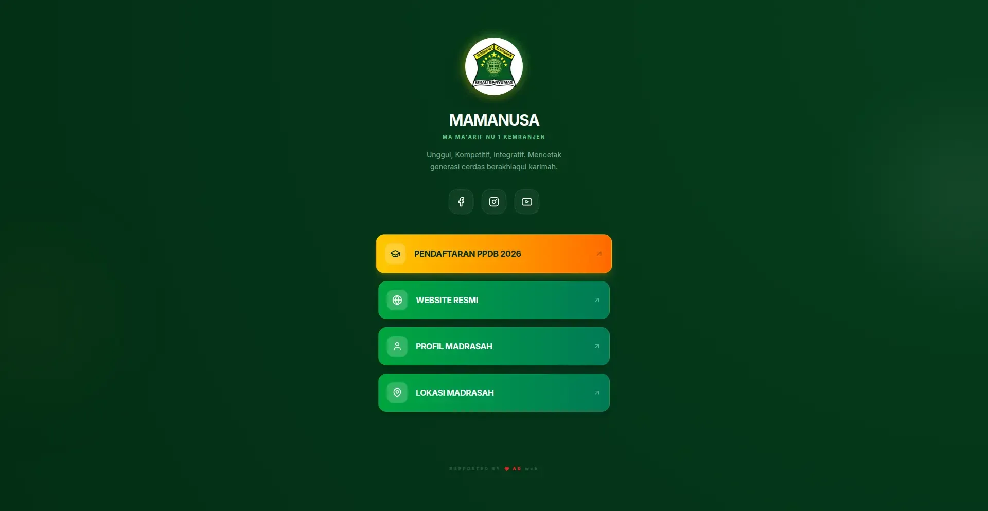 Tampilan Website Sekolah MA Ma'arif NU 1 Kemranjen