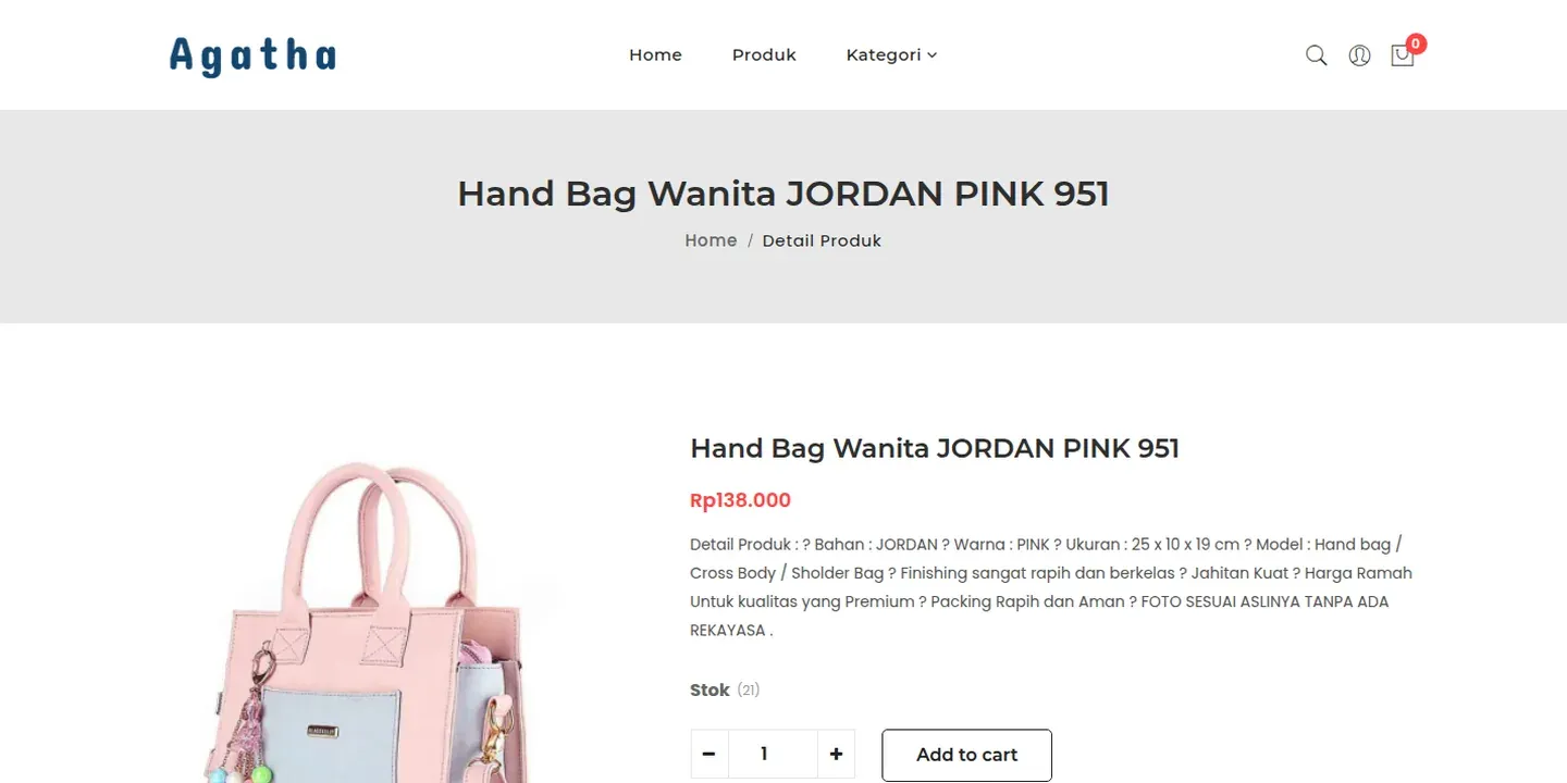Tampilan website Toko Online Tas Agatha (3 dari 3)