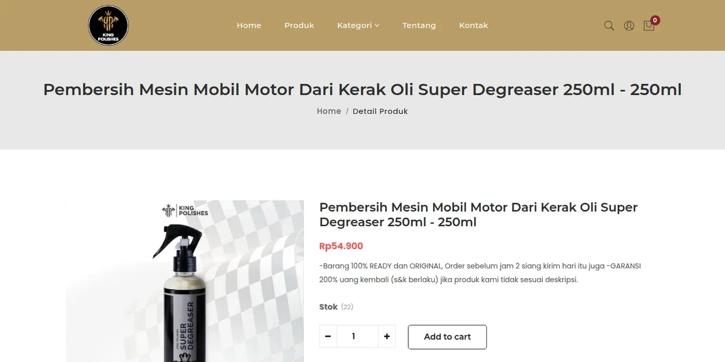 Tampilan website Toko Online King Polishes (2 dari 5)