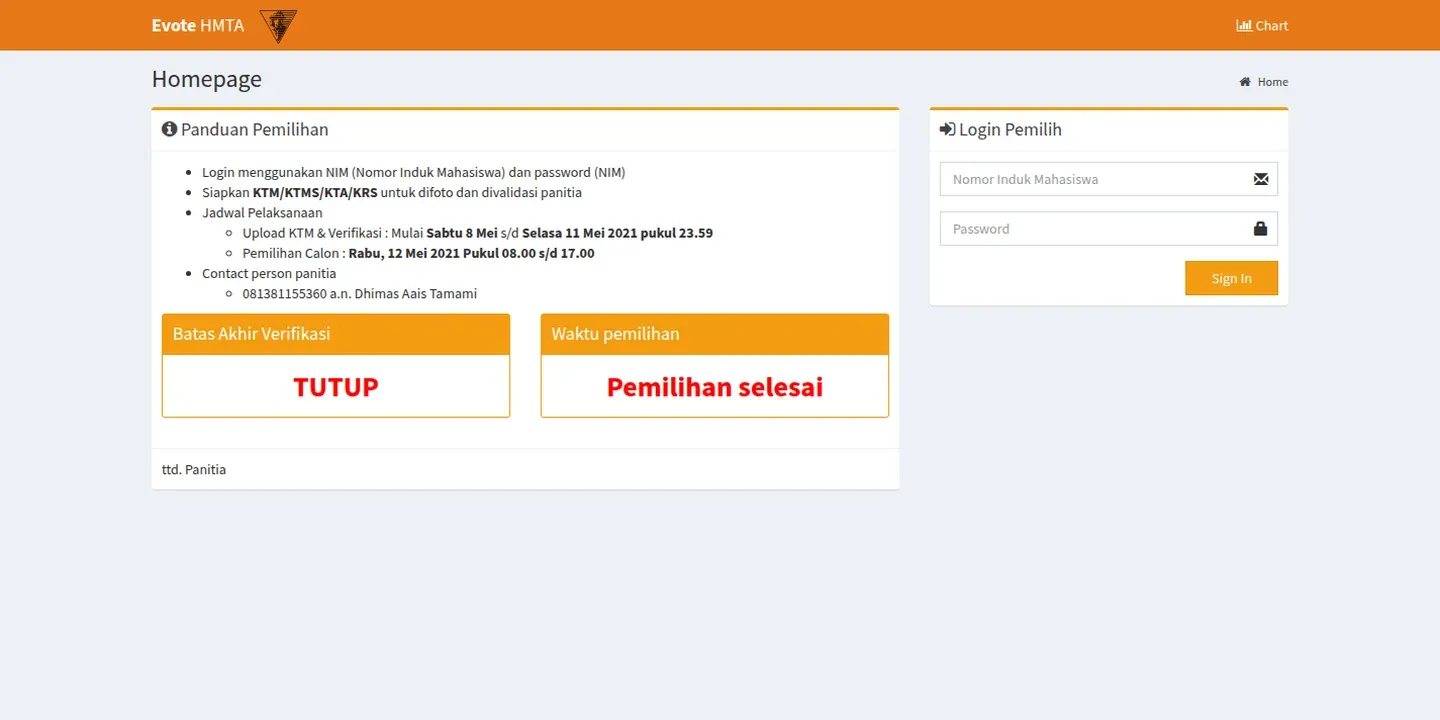 Tampilan E-vote HMTA UPN "Veteran" Yogyakarta
