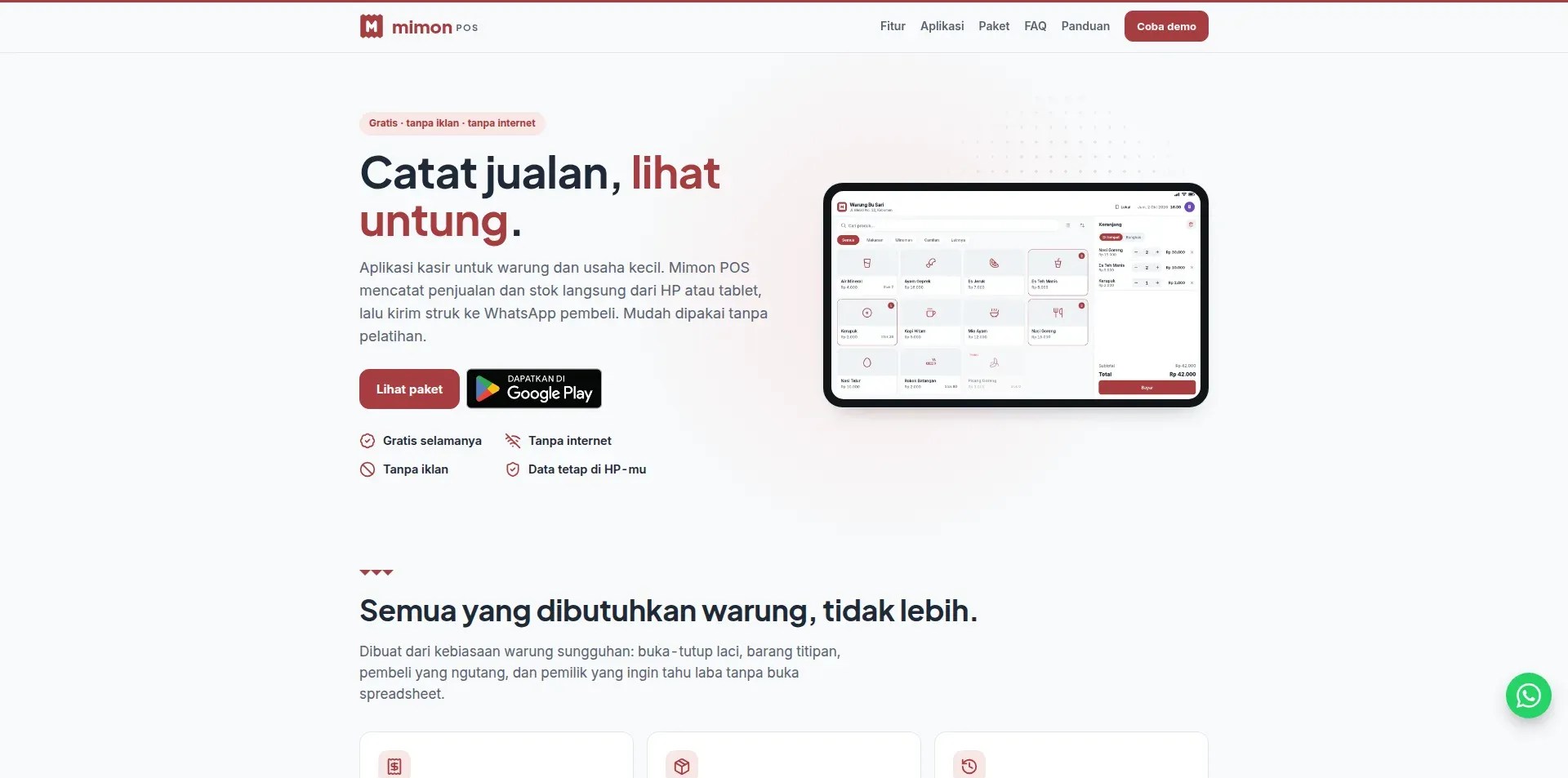 Tampilan website Mimon POS (2 dari 5)