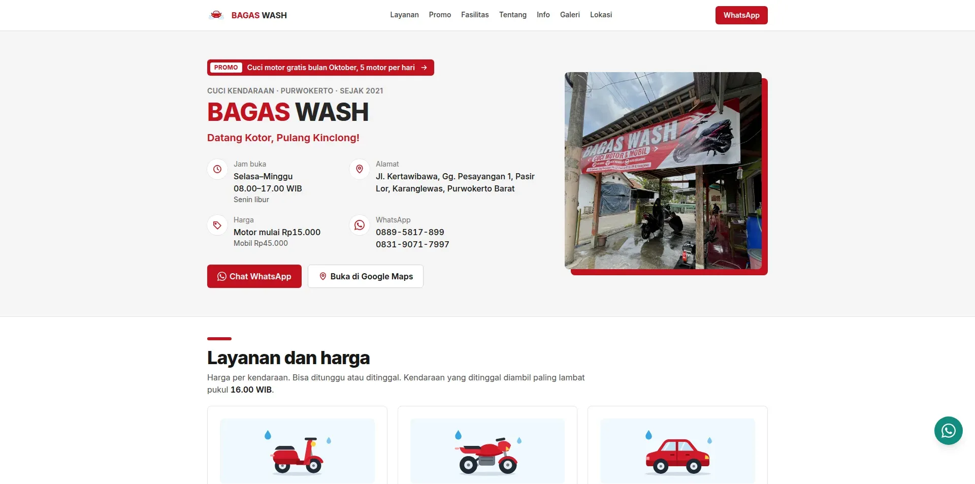 Tampilan website Bagas Wash (2 dari 6)