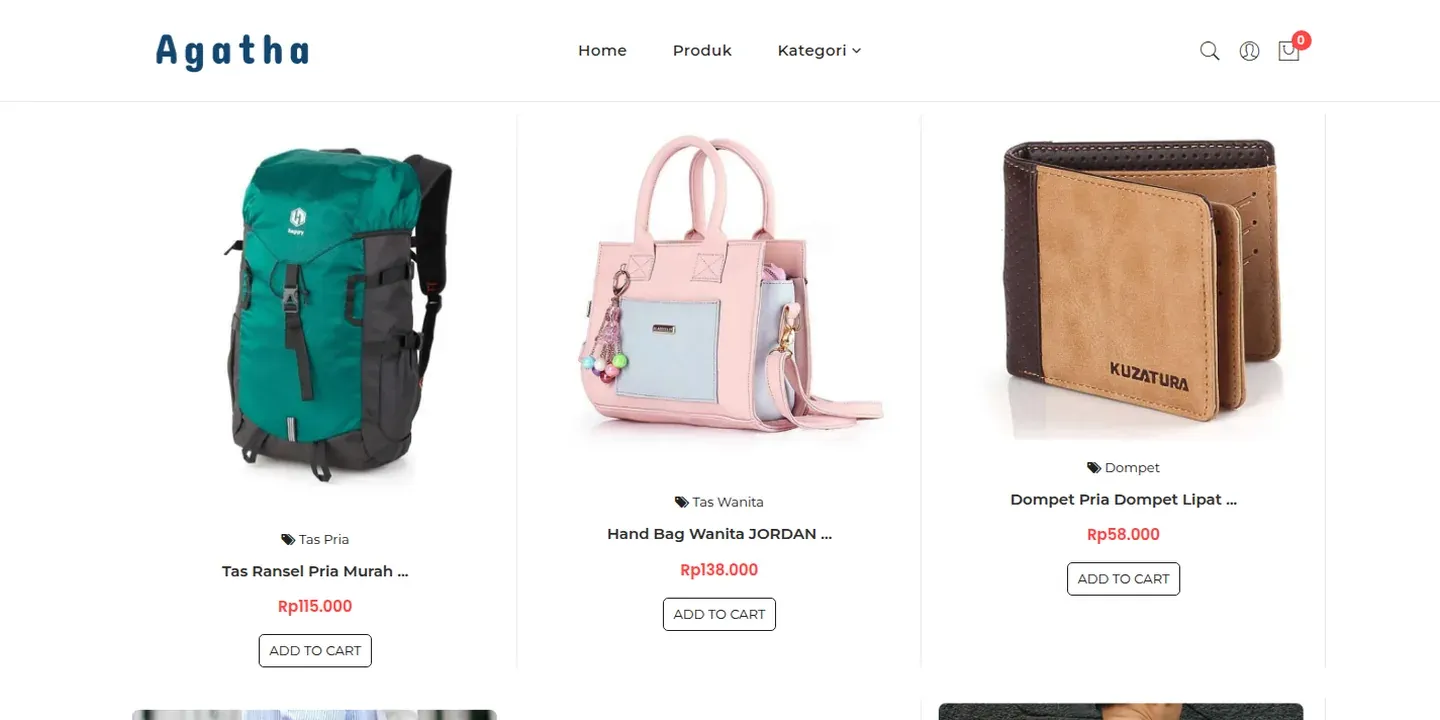 Tampilan Toko Online Tas Agatha