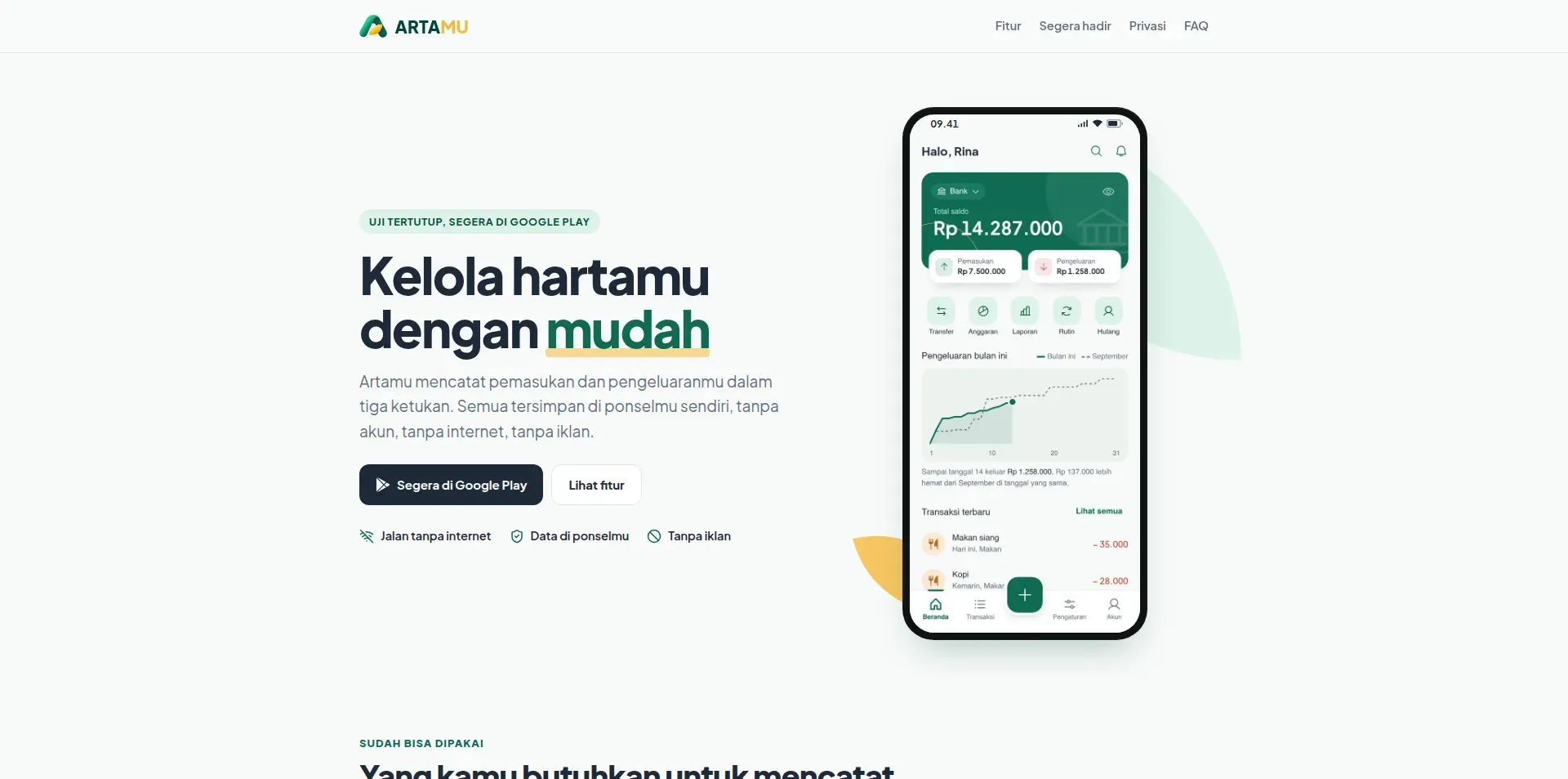 Tampilan website Artamu (2 dari 5)
