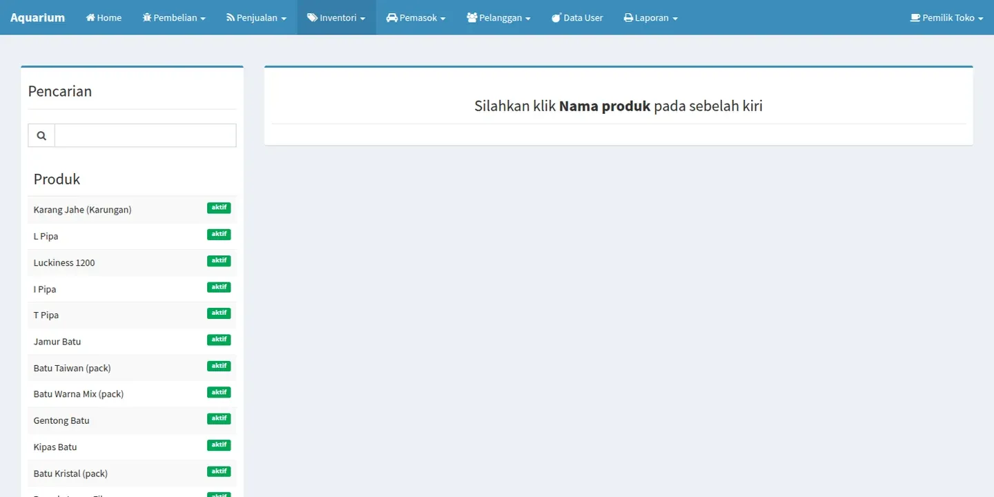 Tampilan website Sistem Penjualan Bintang Aquarium (2 dari 3)