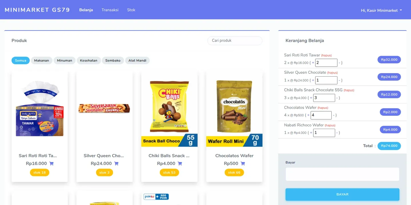 Tampilan Aplikasi Kasir Minimarket GS79