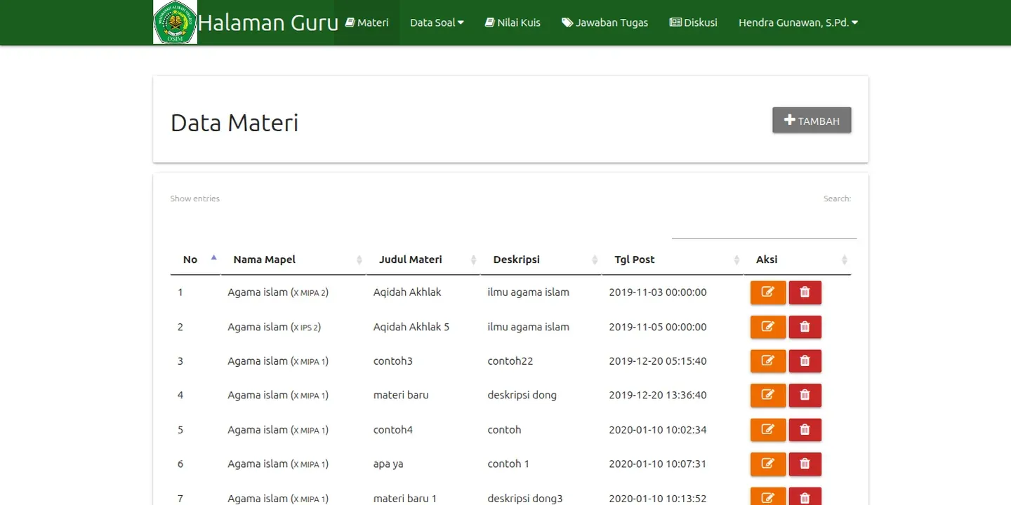 Tampilan website E-learning MAN 1 Klaten (3 dari 3)