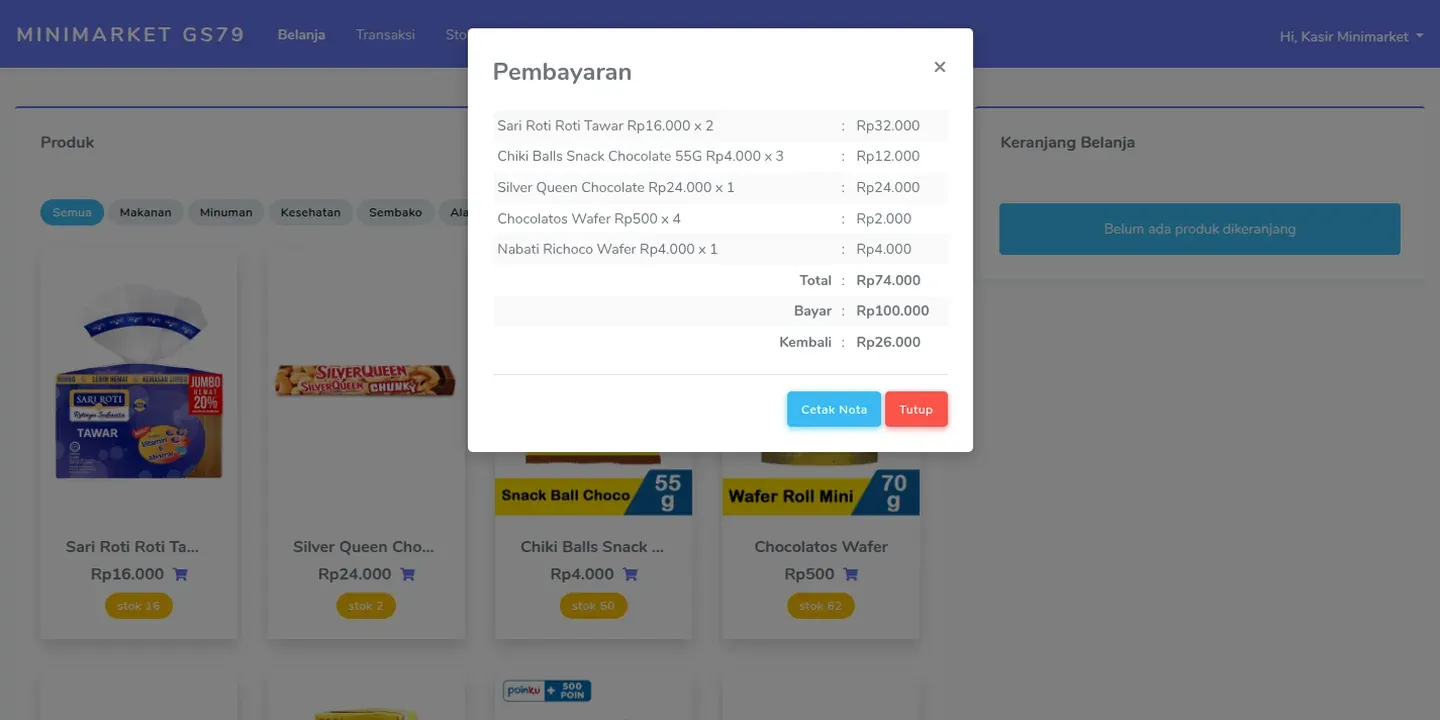 Tampilan website Aplikasi Kasir Minimarket GS79 (2 dari 4)