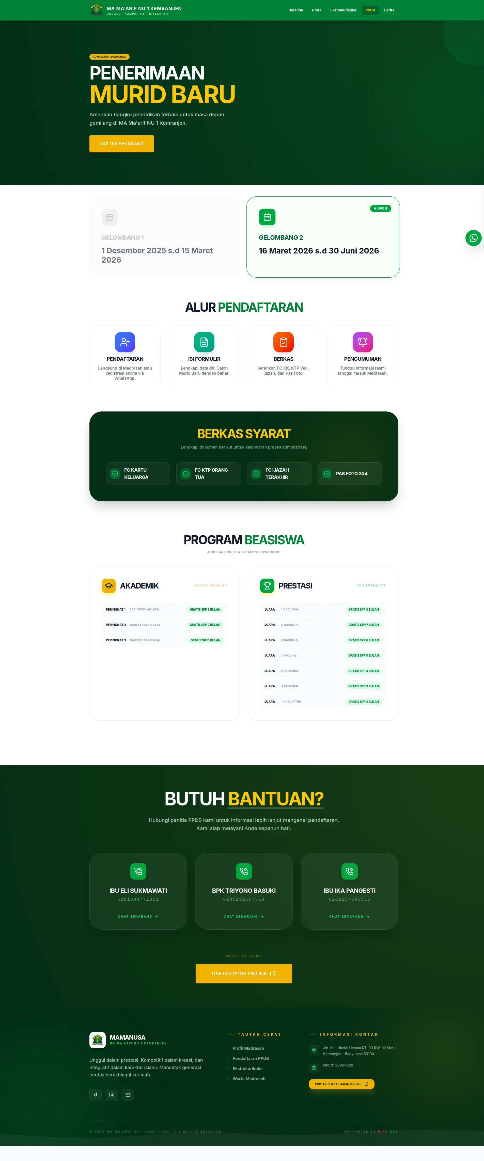 Tampilan website Website Sekolah MA Ma'arif NU 1 Kemranjen (6 dari 7)