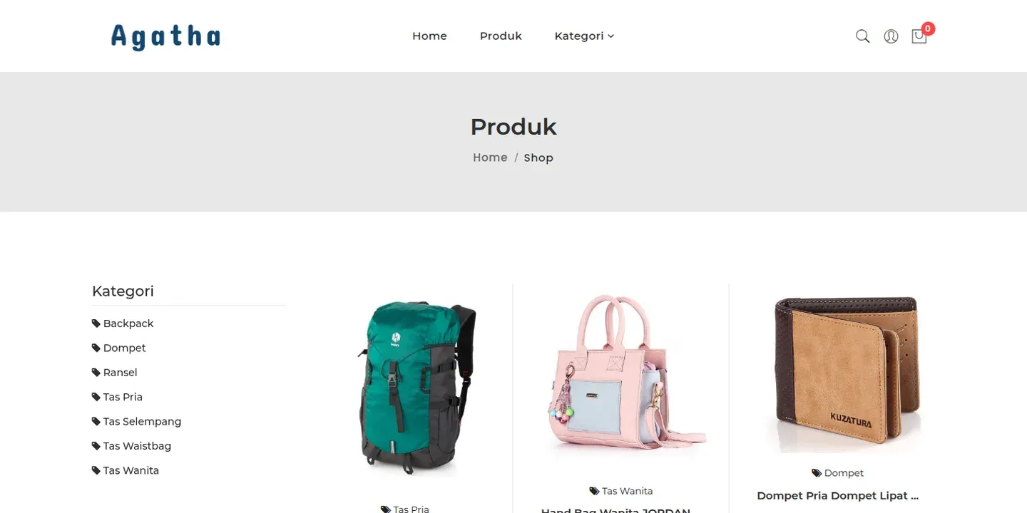 Tampilan website Toko Online Tas Agatha (2 dari 3)