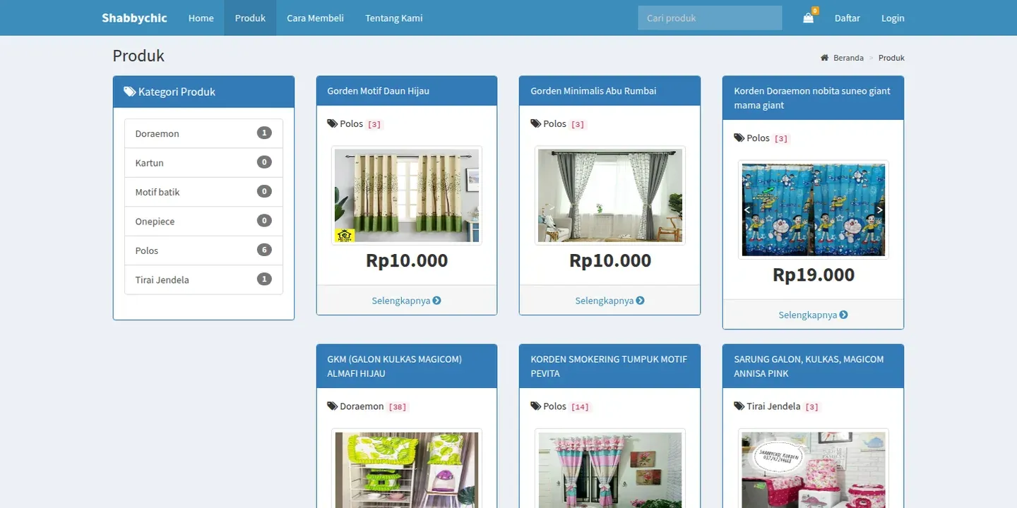 Tampilan Website Penjualan Shabbychic Korden