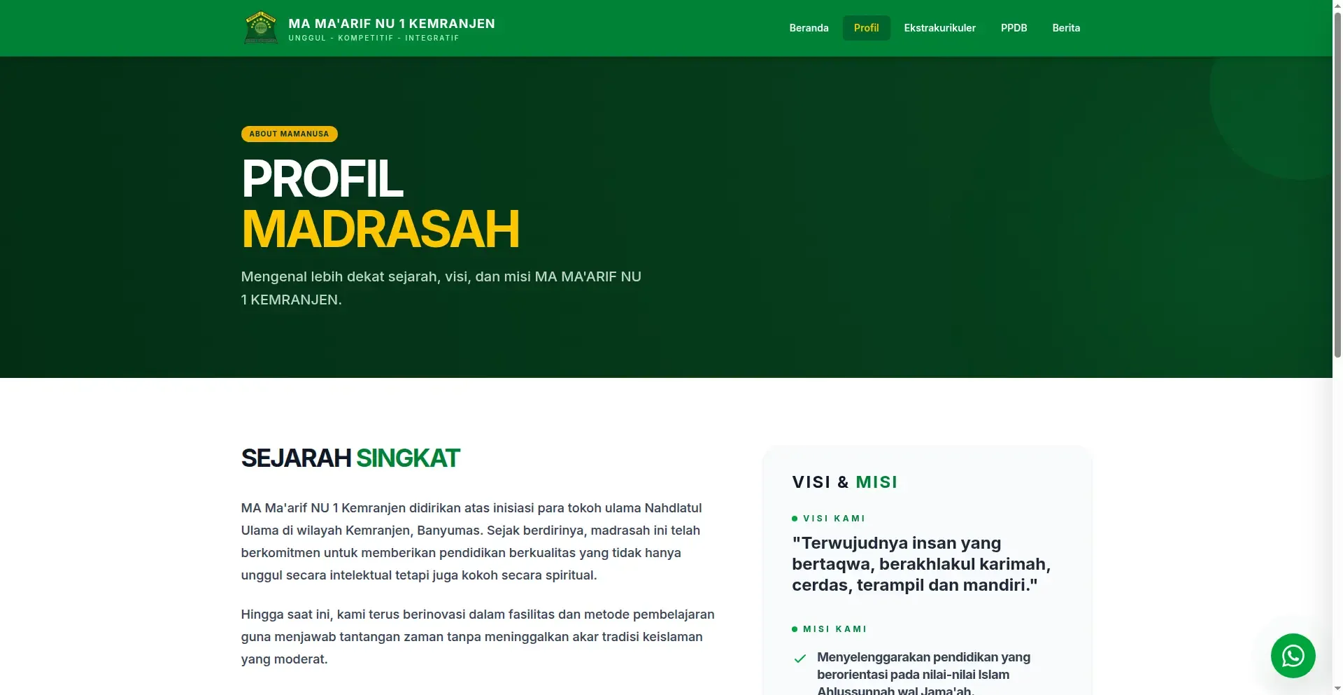 Tampilan website Website Sekolah MA Ma'arif NU 1 Kemranjen (7 dari 7)