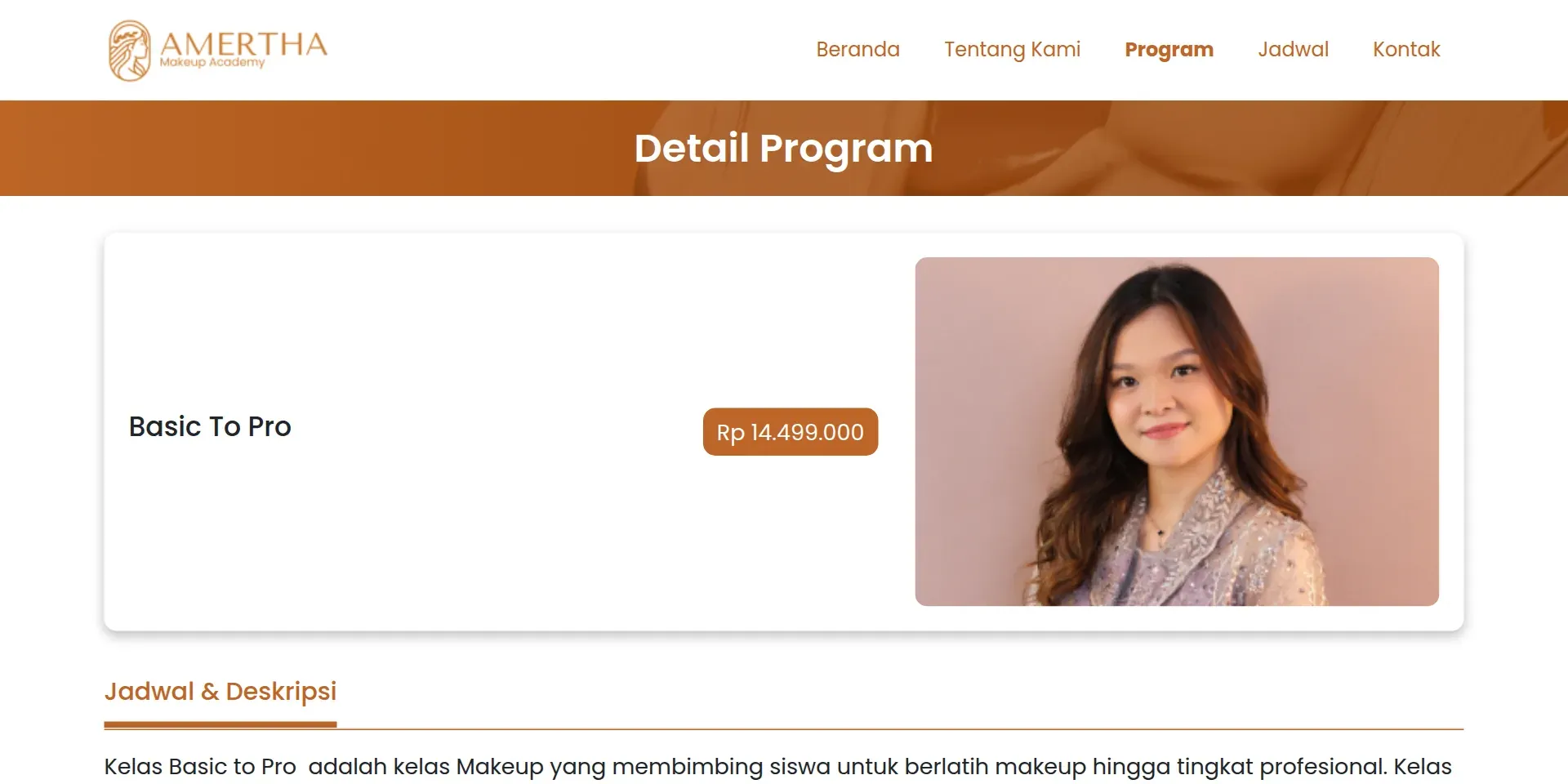 Tampilan website Amertha Makeup Academy (3 dari 4)